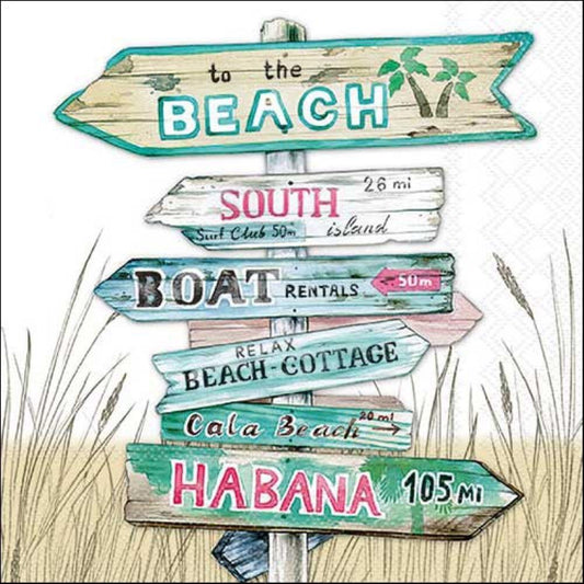 4 x Paper Napkins - Beach Road Signs - Ideal for Decoupage / Napkin Art