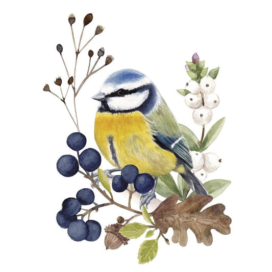 4 x Paper Napkins - Blue Tit on Branch - Ideal for Decoupage / Napkin Art