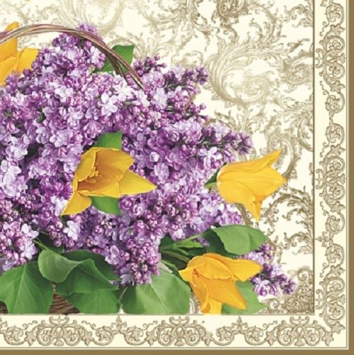4 x Paper Napkins - Lilac & Tulips - Ideal for Decoupage / Napkin Art