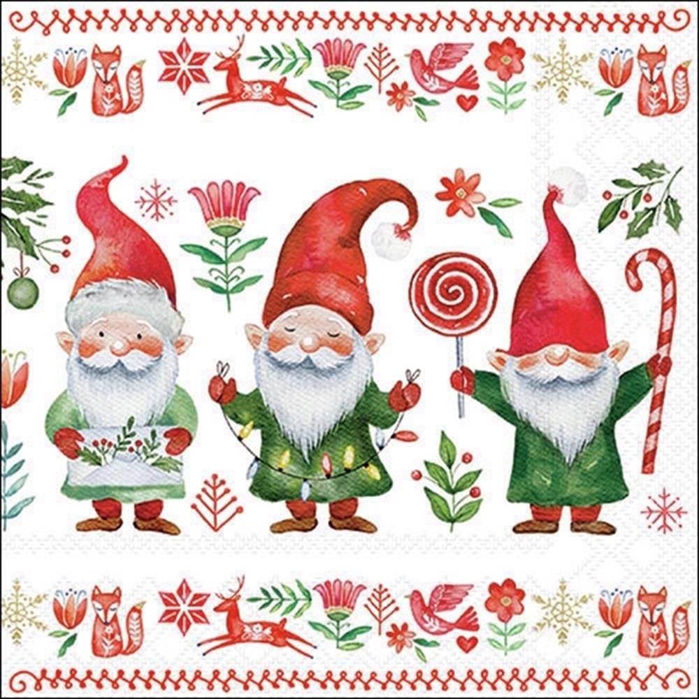 4 x Paper Napkins -Gnome Fun - Ideal for Decoupage / Napkin Art