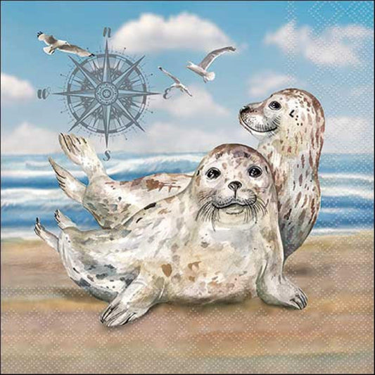 4 x Paper Napkins - Seals - Ideal for Decoupage / Napkin Art