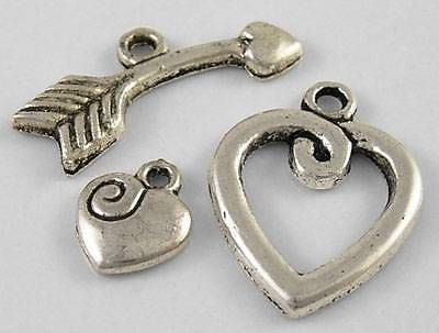 10 x Tibetan Style Toggle Clasps  - Heart with Charm