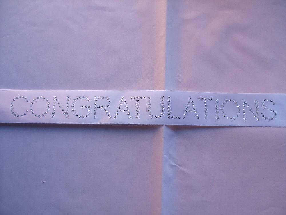 1m of Club Green "Congratulations" Ribbon - White With Silver Writing - 40mm Wide