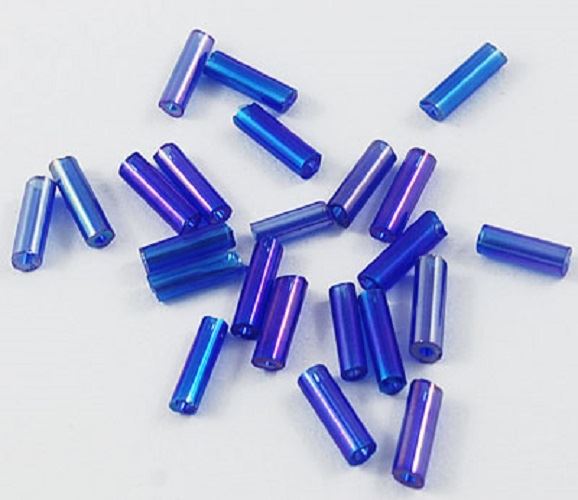 Glass Bugle Beads - 6mm x 1.8mm - 40g - Blue Mix