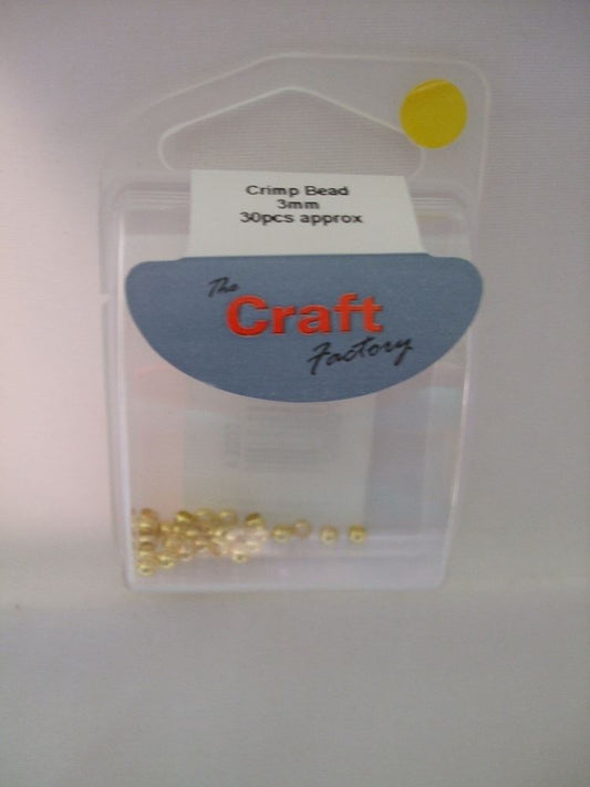 Craft Factory Gold Plated Crimp Beads - 3mm - Approx 30 Beads