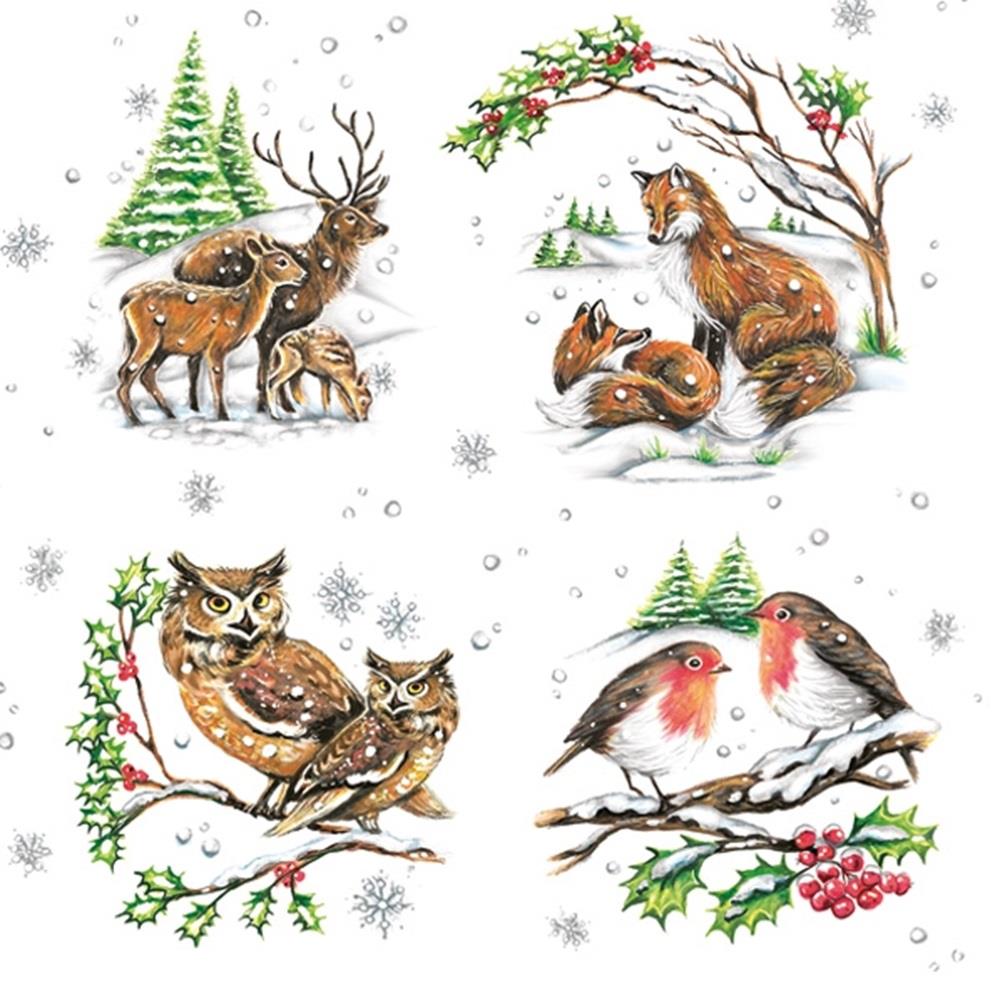 4 x Paper Napkins - Winter Animals - Ideal for Decoupage / Napkin Art