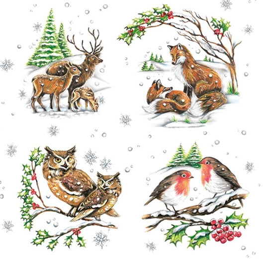 4 x Paper Napkins - Winter Animals - Ideal for Decoupage / Napkin Art