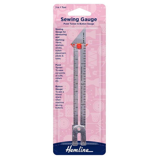 Hemline Sewing Knitting Gauge Point Turner & Button Gauge 3 Function Imperial Metric mm H258