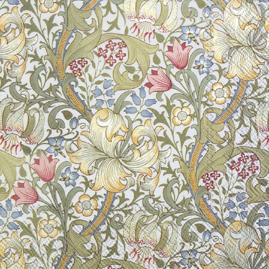 4 x Paper Napkins -  Golden Lily (William Morris) - Ideal for Decoupage / Napkin Art