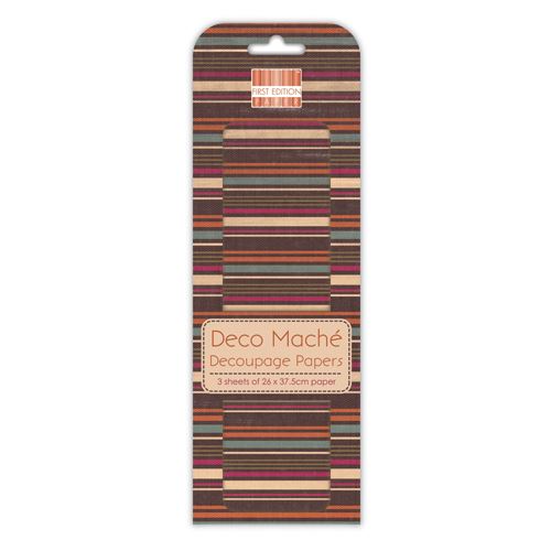 First Edition Deco Mache Decoupage Paper,  Multi Stripe , 3 Sheets