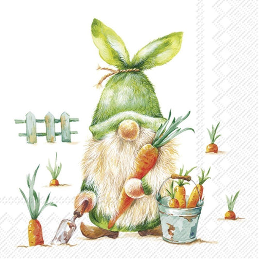 4 x Paper Napkins - Gnome & Carrots - Ideal for Decoupage / Napkin Art