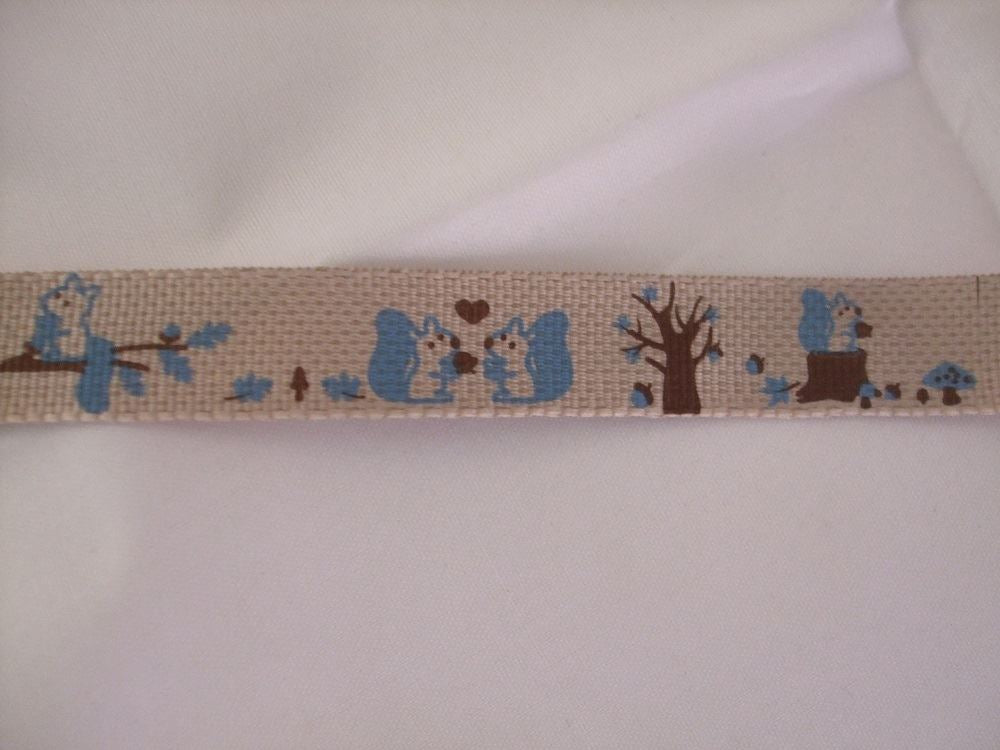 2 Metres of Berties Bows Forest Friends Collection Ribbon - 15mm - Blue Squirrel