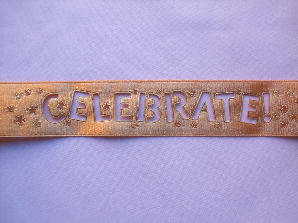 1m of Club Green "Celebrate Stencil" Ribbon - Gold - 25mm Wide