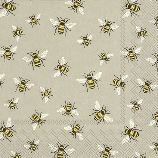 4 x Paper Napkins - Lovely Bees on Linen  - Ideal for Decoupage / Napkin Art