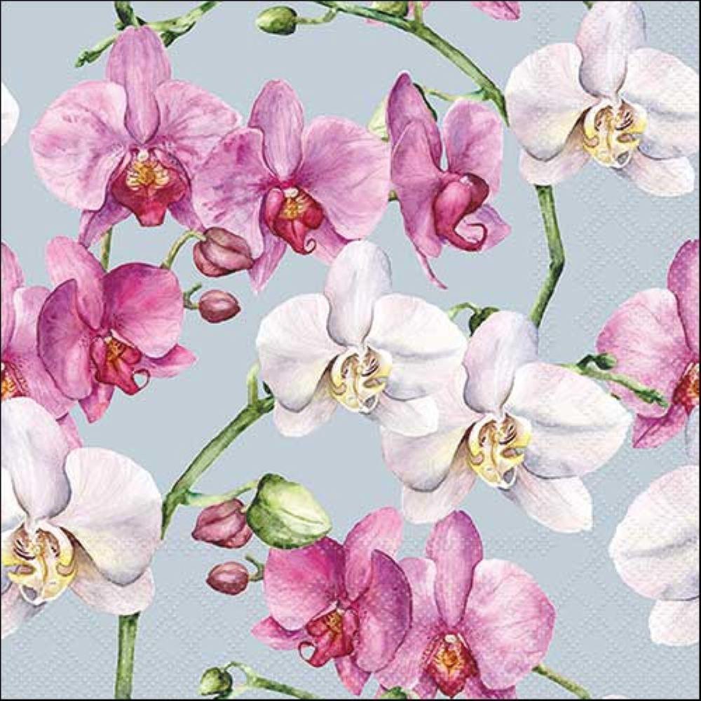 4 x Paper Napkins - Elegant Orchids Blue - Ideal for Decoupage / Napkin Art