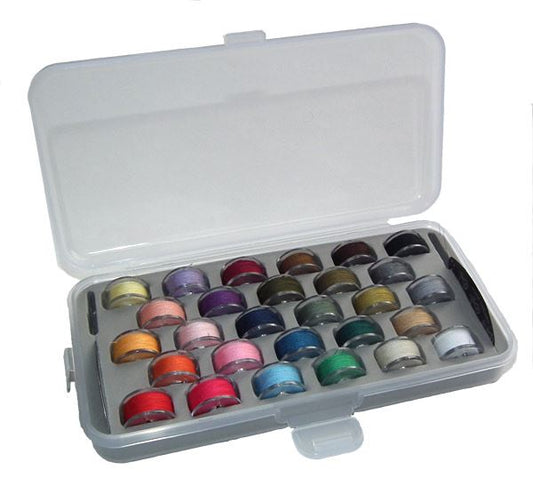 Pack of 28 Filled Machine Sewing Bobbins In a Plastic Storage Organiser