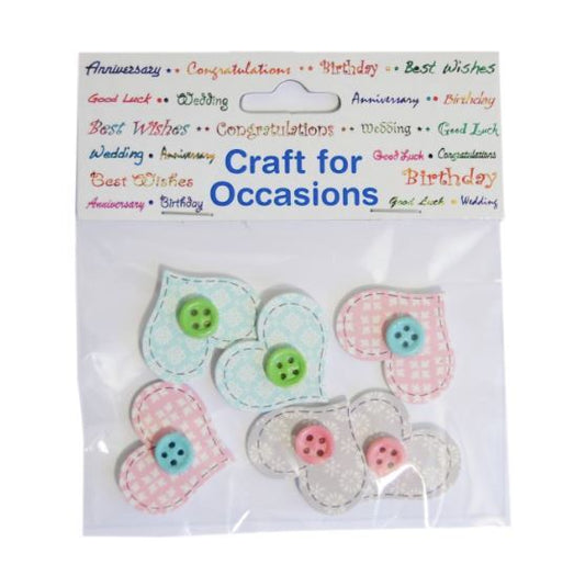 Craft For Occasions Embellishments - Pack of 6 Hearts With Button Embellishment - C2233