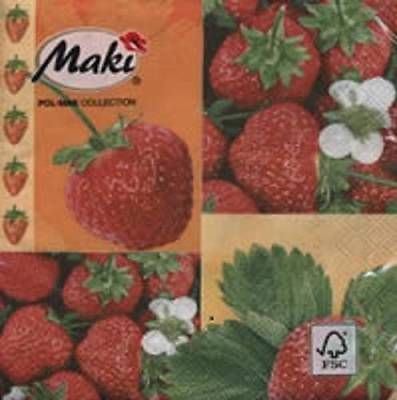 4 x Paper Napkins- Strawberries -Ideal for Decoupage / Napkin Art