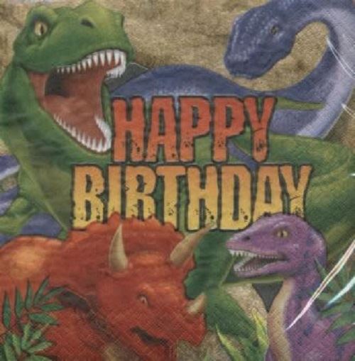 Paper Art Pack of 16 Napkins / Serviettes - Birthday Dino Blast - 33cm x 33cm - 3ply - RETIRED