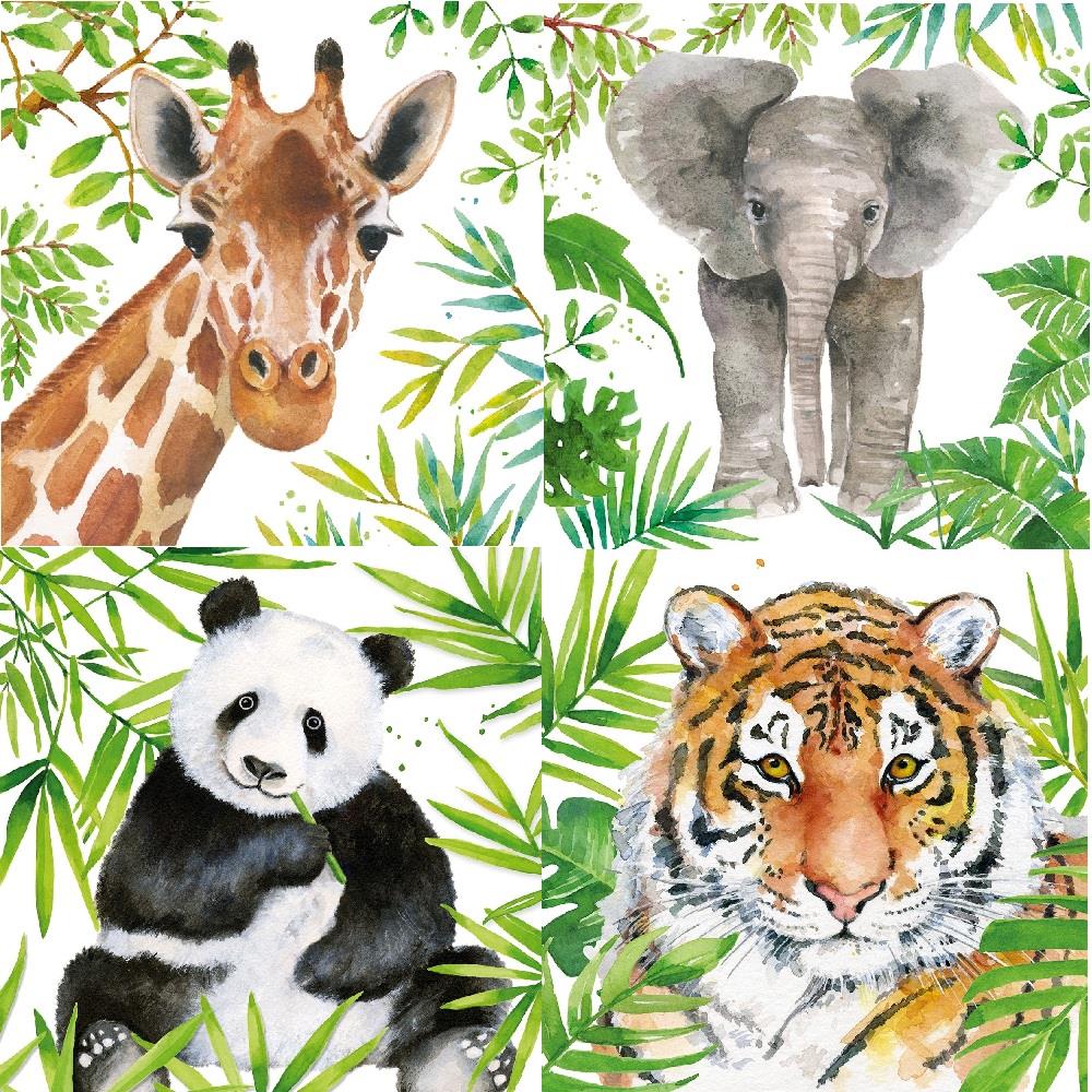 4 x Paper Napkins - Tropical Animal Mix - Ideal for Decoupage / Napkin Art