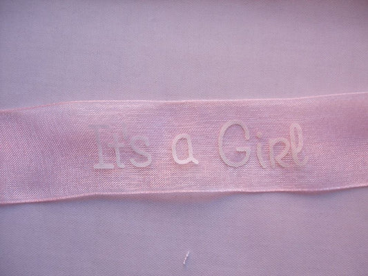 2 Metres of Club Green "It's A Girl" Organza Ribbon - 25mm Wide